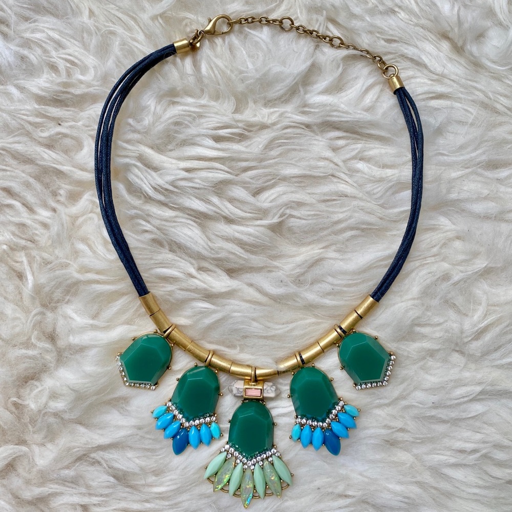 J CREW Cord, brass, and stone necklace blue/green